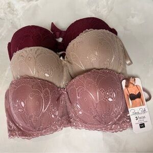 $68 Rene  Rofe Lace Underwire Bra Set - Burgundy, Cream, Mauve